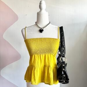 Yellow Tiered Babydoll Top, Cottagecore Summer Y2K Vintage Inspired Small
